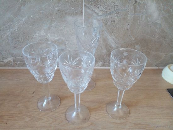 Бокалы, хрусталь  4 шт 14, 17 см СССР  ЗА ВСЕ