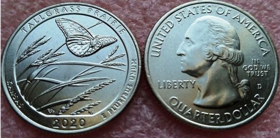 США, 25 центов 2020г. 55й Парк "Национальный заказник Таллграсс Прейри". Канзас