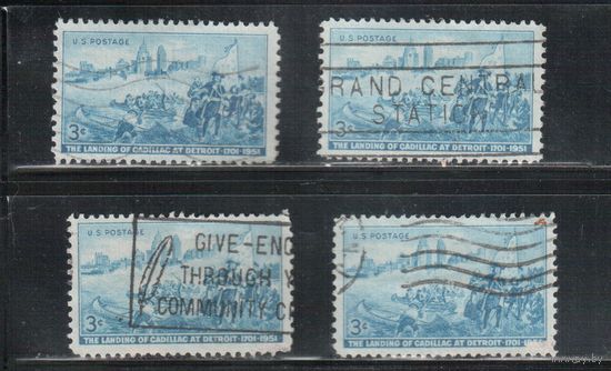 США-1951, (Мих.618), гаш., Высадка Кадиллака в Детройте (одиночка),цена за 1 м на выбор