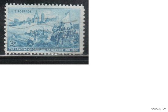 США-1951, (Мих.618), гаш., Высадка Кадиллака в Детройте (одиночка)