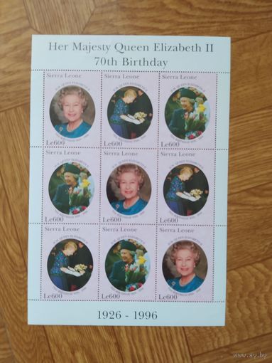 Сьерра Леоне малый лист 1996 г. Королева Елизавета.