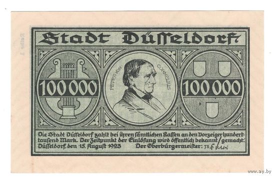 Германия Дюссельдорф 100 000 марок 1923 года. Состояние UNC! (2)