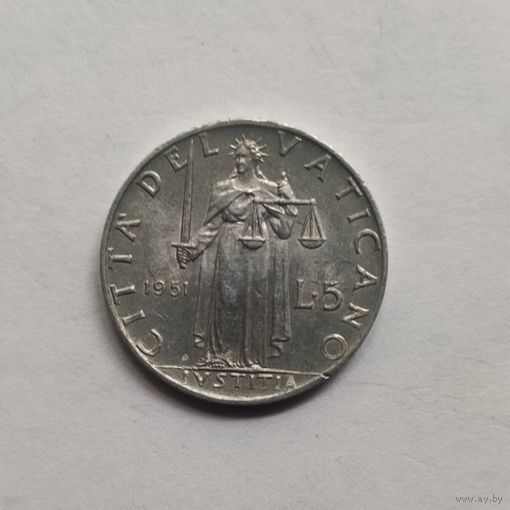 Ватикан 5 лир 1951 г.