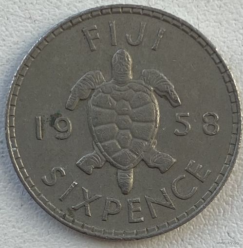 Фиджи 6 пенсов 1958 г. Черепаха