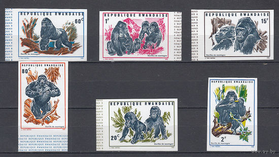 Фауна. Обезьяны. Руанда. 1970. 6 марок б/з. Michel N 400-405