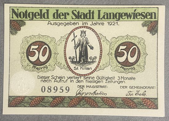 Нотгельд , 50 пфеннигов, Ланвеген 1921 год. Веймарская республика