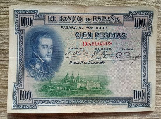 Werty71 Испания 100 песет 1925 банкнота