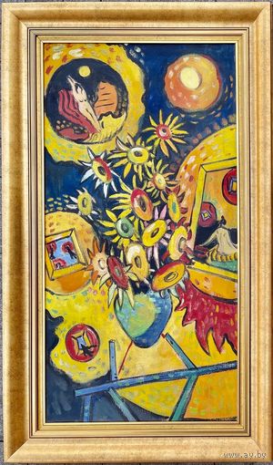 Кищенко А.М "Подсолнухи". Холст, масло. Размер 100,5х51см.