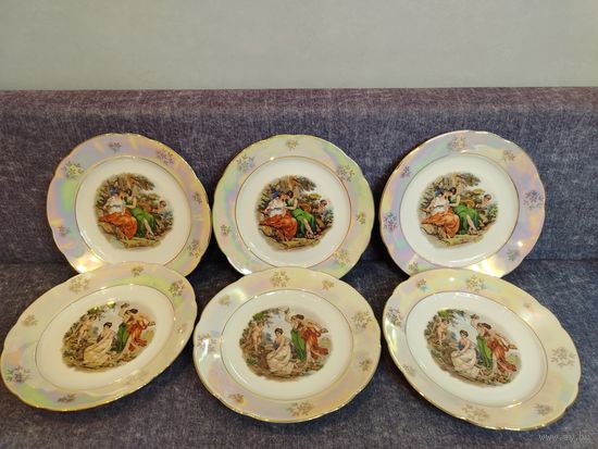 Все лоты с 1 Рубля. Набор сервизных тарелок на 6 персон. ГДР. Мадонна. Кахла.