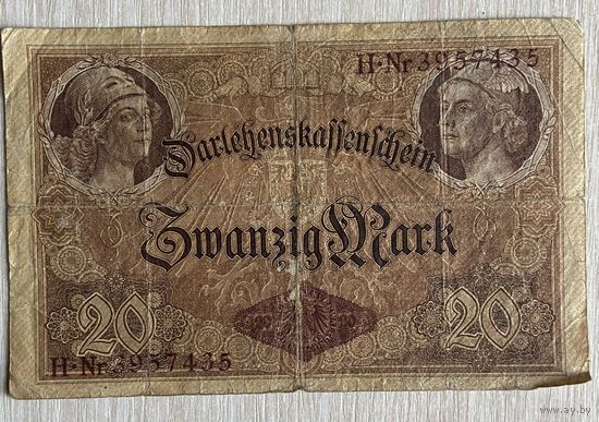 Банкнота 20 марок 1914 год. Германская империя. С рубля без