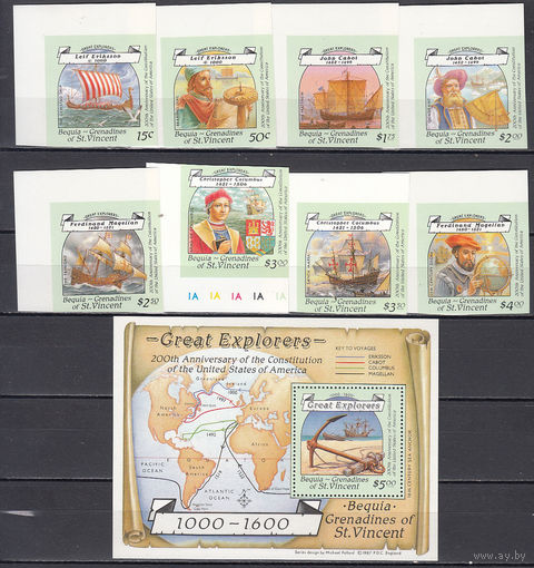 200 лет США. Бекия. 1988. 8 марок б/з и 1 блок. Michel N 254-261, бл9 (13,0 е)