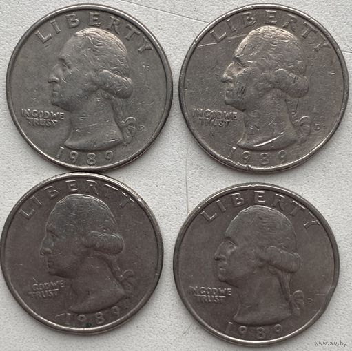 США 25 центов (квотер) 1989 г. P + D. Цена за 1 шт.