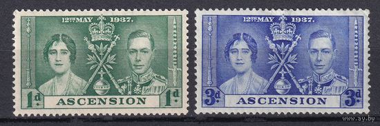 25.BrKS. Великобритания. Колонии.  Асенсьон. Коронация Георга VI и Елизаветы. 1937 г. 1d, 3d. Mi.##36/38.