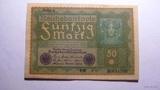Германия Ro62а . 50  марок  1919 г.  ( В верхнем левом углу - Reihe 1 )