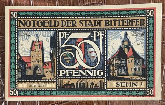 Нотгельд 50 пфеннигов 1921 год. Биттерфельд,. Веймарская республика