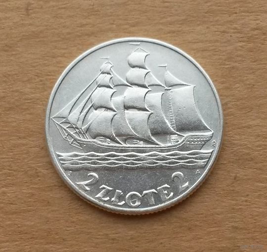 Польша, 2 злотых 1936 г., серебро 0.750, 15 лет морскому порту Гдыня