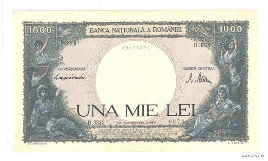 Румыния 1000 лей 1944 года. Дата 10 октября. Состояние XF+/aUNC!