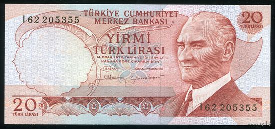 Турция. 20 лир 1974 г. P187b. Серия I. UNC