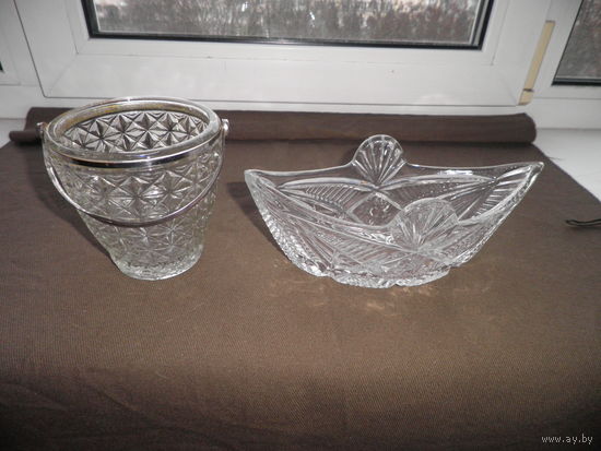 Конфетницы корзинка и ладья хрустальные времён СССР.С рубля.