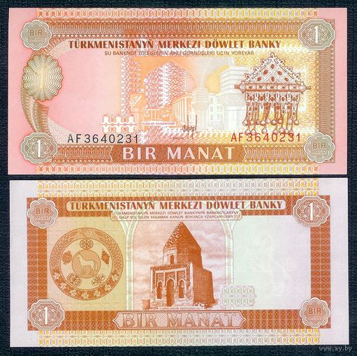 Туркменистан 1 манат 1993 год, UNC