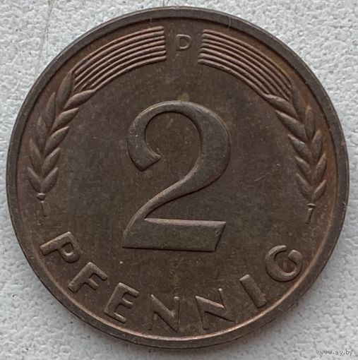 Германия 2 пфеннига 1958 г. D