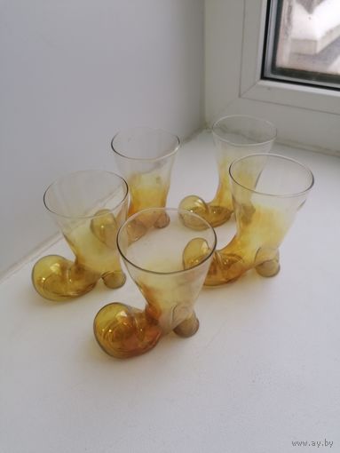 Рюмки Сапожок, башмак, тонкое стекло 5шт