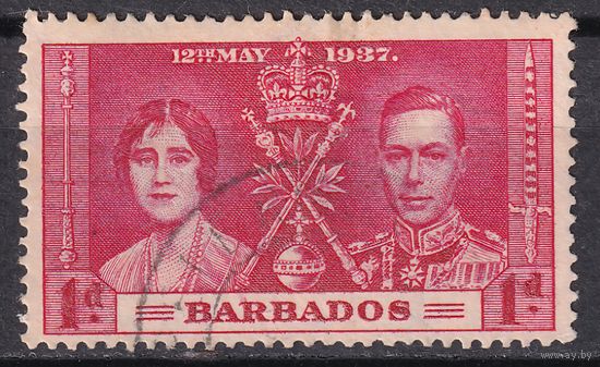 108.BrK. Великобритания. Колонии. Барбадос. Коронация Георга VI и Елизаветы. 1937 г. 1d. Mi.#152.
