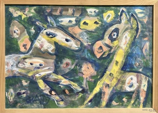 Акулов В.И "Панегирика свободы", 2019г. Бумага, акрил. Размер с рамой 47.5х34.5 см.