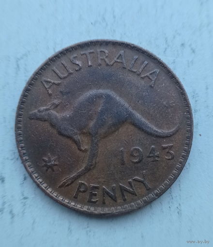Австралия 1 пенни 1943 год кенгуру король Георг VI с надписью IND: IMP: