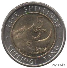 Республика Кения. 5 шиллингов 2018. UNC. Фауна. Носорог.