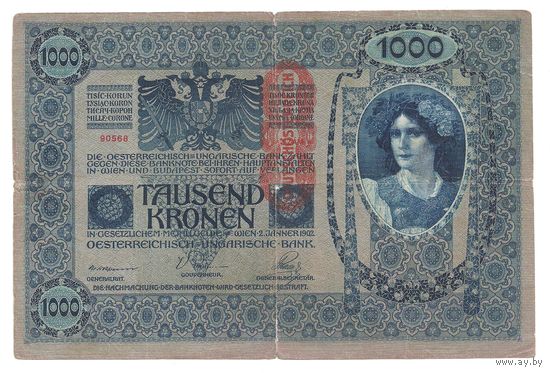 Немецкая Австрия 1000 крон 1902 г. (Выпуск 1919 г.)