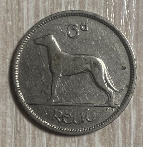 Монета 6 пенсов. 1935 год, Ирландия. Ирландский волкодав.