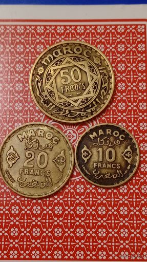 Марокко 10 ,20, 50 франков 1952 лот 3 штуки