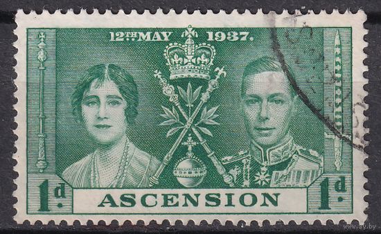 109.BrK. Великобритания. Колонии. Остров Вознесения. Коронация Георга VI и Елизаветы. 1937 г. 1d. Mi.#36.