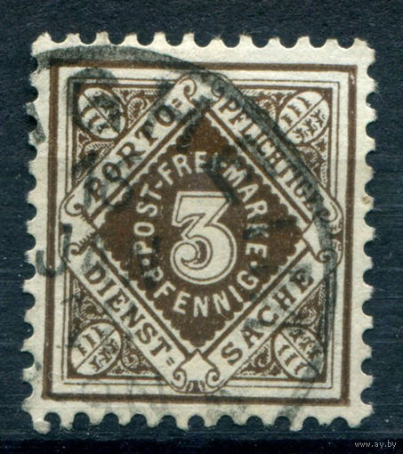 Королевство Вюртемберг - 1906/16г. - Служебные марки тип I. 3 Pf - 1 марка - гашёная [Mi 113]. #1-Wu-20-A-1