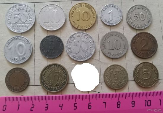 С РУБЛЯ! сборный лот монет Германии, 14 шт. Все разные.