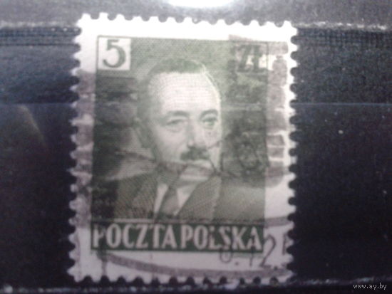 Польша, 1950, президент Берут надпечатка на 5zl, Михель 4 евро