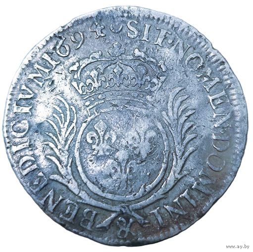 1/2 экю 1694, Людовик 14 "Король-Солнце", редкая, с рубля