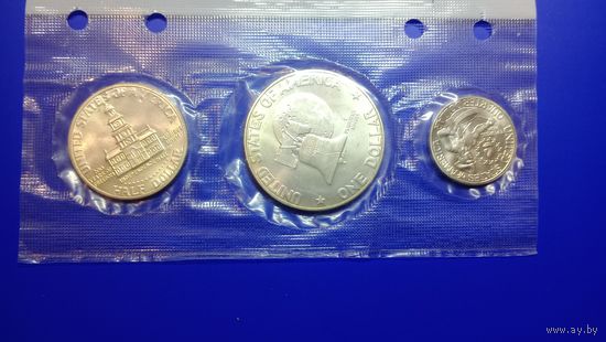 США 1976 г, серебро 1 доллар,пол доллара и четверть доллара unc