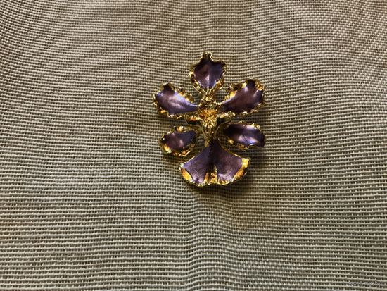 Брошь Кулон Орхидея эмаль винтаж клеймо
