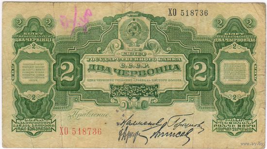2 червонца 1928 г  серия ХО 518736