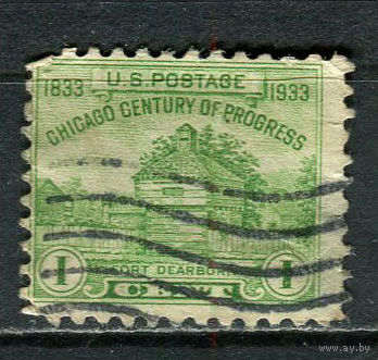 США - 1933 - Восстановление форта Дирборн 1С - [Mi.355A] - 1 марка. Гашеная.  (Лот 93Ga)-T25P40