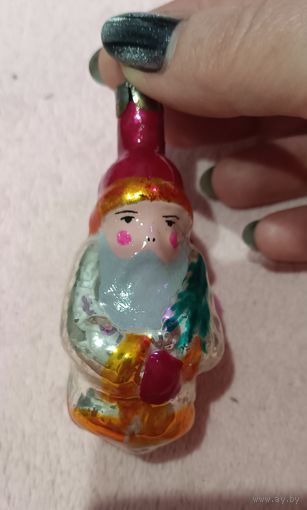Ёлочная игрушка, стекло. Дед мороз, амальгама