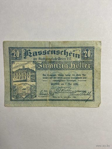 20 геллеров (нотгельды) 1921 г. Австрия.-0812