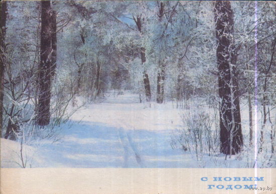Подписанная открытка 1970г. "С Новым годом! Зимний лес" фото Г. Костенко