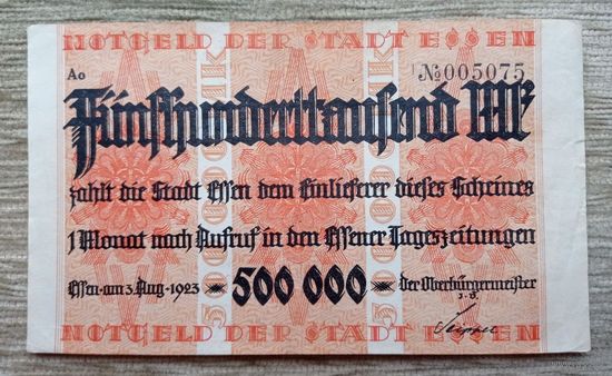Werty71 Германия 500000 марок 1923 банкнота Гроссгельд Эссен Северный Рейн-Вестфалия