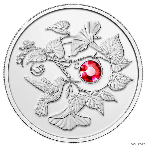 Канада 3 доллара 2013г. "Колибри и ипомея". SWAROVSKI. Монета в капсуле; подарочном футляре; номерной сертификат; коробка. СЕРЕБРО 7,96гр.(1/4 oz).
