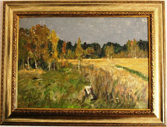 Агапов С.Д "Урожай" Картон, масло. 35х50 см.1960-е г.