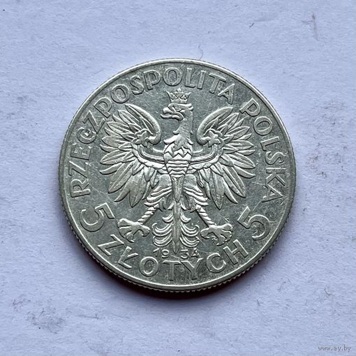 Монета СЕРЕБРО Польша 5 злотых 1934 год Ядвига ОТЛИЧНЫЕ