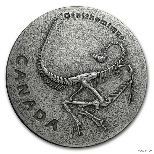 Канада 20 долларов 2017г. "Древняя Канада. Динозавр: Орнитомим(Ornithomimus)". Монета в подарочной рамке; сертификат; коробка. СЕРЕБРО  31,39гр.(1 oz).